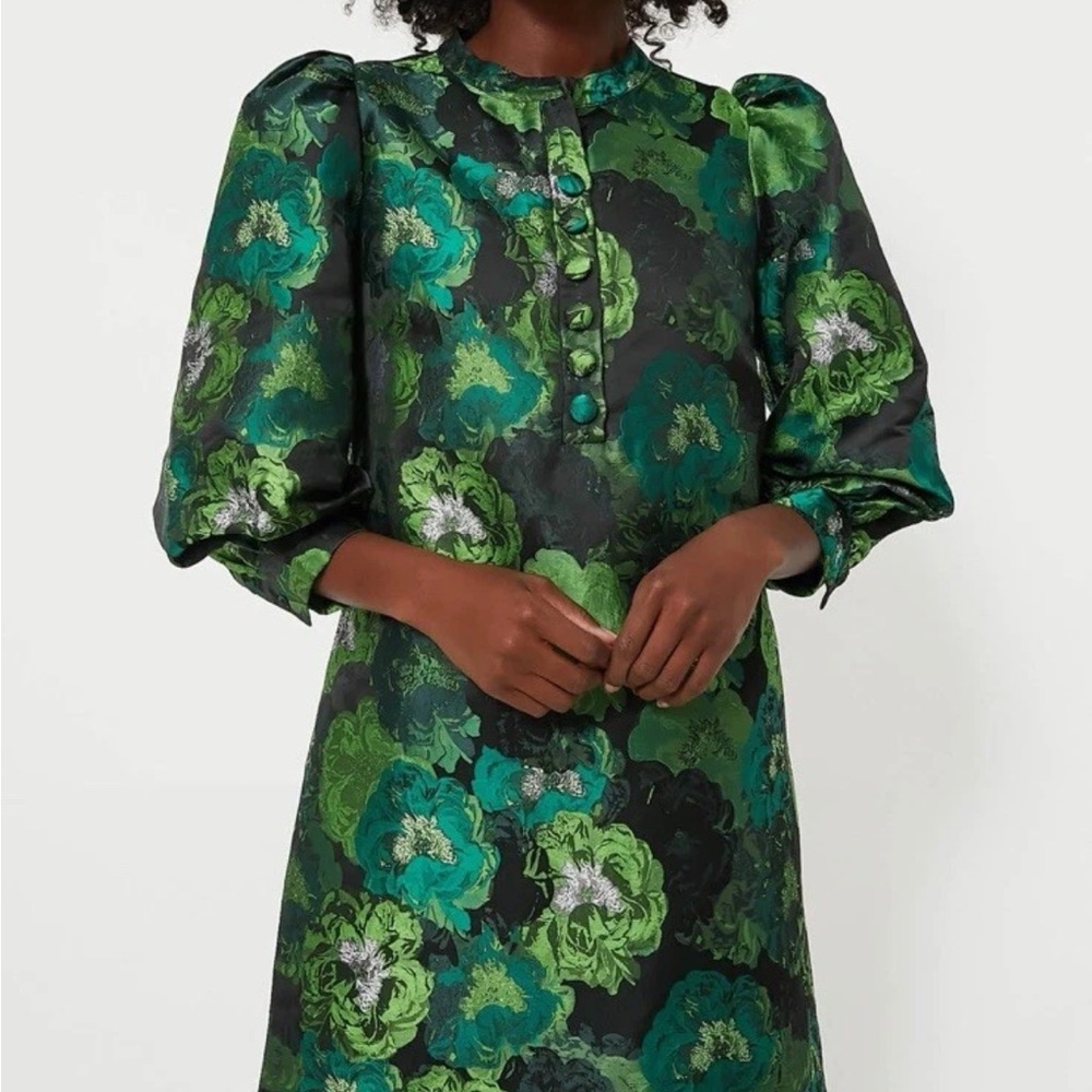 Tuckernuck Pomander Place Green and Black Floral Party/Cocktail Dress Sz M